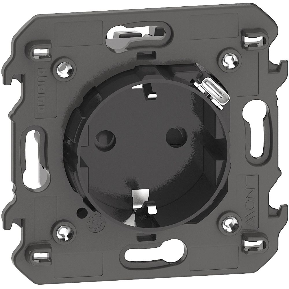LN-schuko + USB Tip C 1,5A Neagra - BTicino KG4141USB